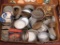 Collection of canning jar lids including Ball, Kerr, Atlas and glass lids.