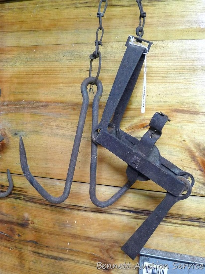 Victor No. 4 double long spring trap with drag. Trap measures 19".
