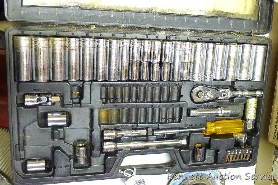 3/8" ratchet set including deep well sockets, short sockets, extensions and more. Comes in carrying