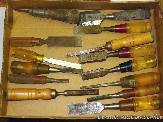 Wood chisels includes Stanley, Fuller and more. Largest 1-1/2" x 7" long.