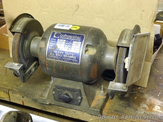 Continental Heavy Duty all ball bearing bench grinder. Has 6" wheels. Works. Bring tools to remove