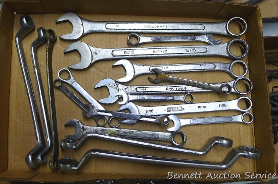 Combination wrenches and box end wrenches, largest is 1".