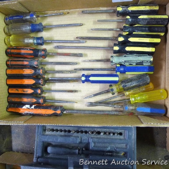 Stanley & Craftsman screwdrivers, includes flat and Philips. Longest is 12".