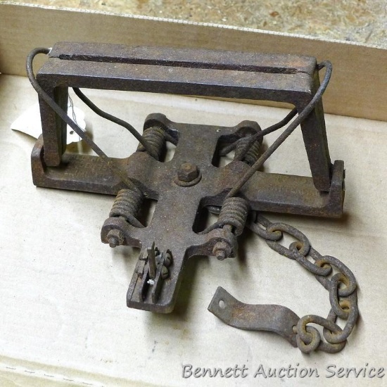 Helfrich Model 760 Eliminator full cast iron trap is 9" wide. Needs a pan, maybe more. Interesting,