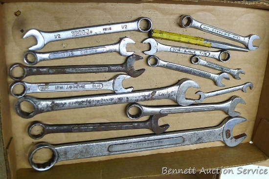 Combination wrenches, largest is 1-1/16". Some surface rust.