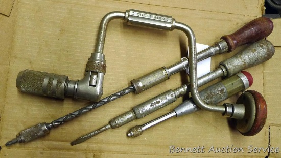 Reversible hand drill 19" long; Craftsman ratcheting brace and more.
