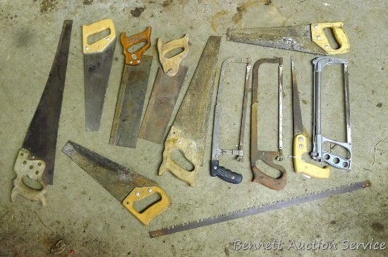 Hand saws, longest is 28"; hack saws and more.