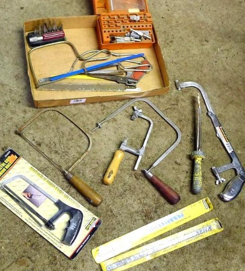 Hand tools including router bits, coping saw, hack saw, hack saw blades and more.