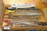 Box full of files, flat, round; wood rasps longest is 16