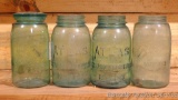 Collection of 4 glass jars including Ball (1 with glass lid) and Atlas, No cracks noted. One Ball