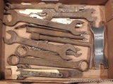 Assortment of antique open-end box and combination wrenches. Largest is 8