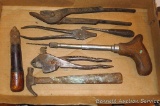 Pair of vintage pliers and pair of cast iron shears made by Signode CU-30. They measure 12