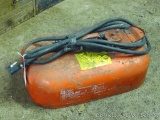 Metal outboard motor gas can includes hose 10