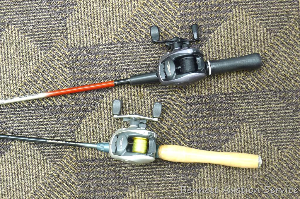 Two fishing rods with reels. One is Master