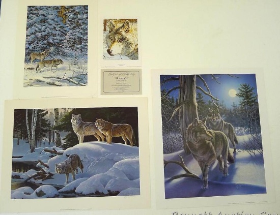 Four signed and numbered wolf in snow prints including: Moonwalk by James A. Meger (includes COA,