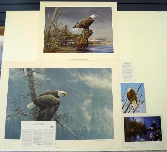 Four eagle prints, some signed and numbered. Includes Reflections by Jim Hansel (13 1/4? x 10 1/2?);