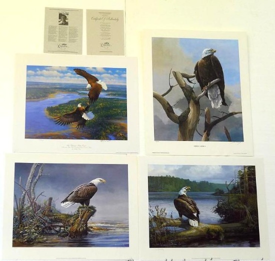 Four signed and numbered eagle prints including: Raptor In The Rain by Don Kloetzke (22 1/8? x 27