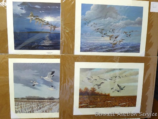 Five duck prints by Kathy Flynn, Ken Kunzer, Rhynard Klingbeil, and Richard Evans Younger. Two Kathy