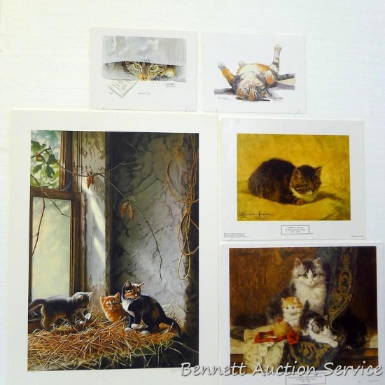 Five cat prints, some signed and numbered, including: A Pretty Kitten by Henriette Ronner-Knip (12