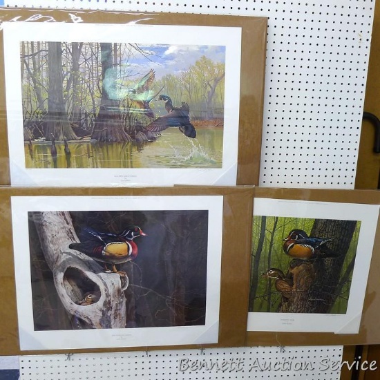 Three signed & numbered wood duck prints by Larry Barton and Lee LeBlanc. Larry Barton 'Morning