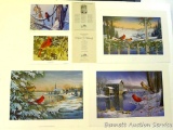 Three signed & numbered Cardinal prints by Sam Timm, one with COA; cardinal print by Michael Steddum