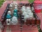 Glass insulators, blue, brown & clear, some chips noted; ceramic insulators.