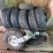 Handcart wheels are size 410/3.50-4; two castor wheels are size 4.10/3.50-4 and needs air.