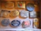 Twelve belt buckles including The Milwaukee Road, fishing, NRA, Ace Hardware, Western dancing couple