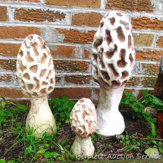 Three concrete mushrooms up to 18" tall. Two are very good, one is good to fair.