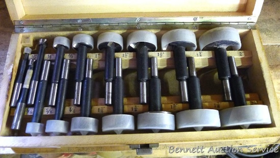 Really nice set of Forstner bits, largest is 2-1/8" in wooden carrying case.