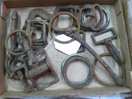 Vintage rings and clips, horse bit and more.