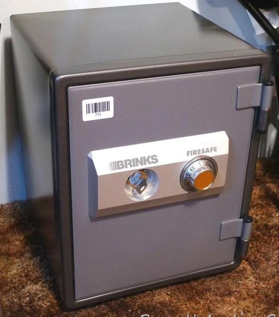 Brinks fire safe stands 17" tall and opens with either key or combination |  Estate & Personal Property Personal Property | Online Auctions | Proxibid