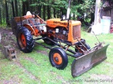 Allis Chalmers B tractor with snow blade and buzz saw rig. Starts and runs. Nice working tractor.