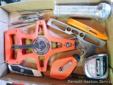 Master Grade 100' tape measure; Reliant 33' power tape; utility knives; flashlight and more.