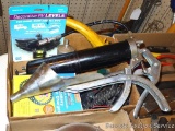 Grease gun; 12V automatic battery float charger; RV levels and more.