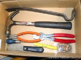 Claw hammer; side cutters; pry bar; snap ring pliers; wire brush and more.