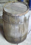 Wooden nail keg is marked Racine, WI. Stands approx 12
