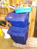 Stackable recycle bins would also be great to hold dog food or the like. Plus a pan full of bungee
