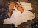 Two larger pieces of tanned deer hide, plus several small pieces. Largest is approx. 5' x 2'.