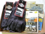 Five pair of men's jersey gloves, new with tags. Plus stained glass sun catcher, wall or ceiling