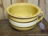 Yellow ware banded chamber pot measures 11