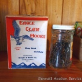 Original box of Eagle Claw fish hooks, box is marked Style 84, Size 8/0. Plus a 5