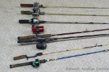 Garcia, South Bend and other fishing rods with reels.