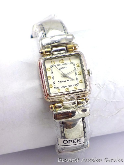 Ecclissi ladies wrist watch is marked 925. Watch is as new with plastic cover over silver portion of