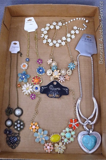 Fun flower and other necklaces; longest measures 22" long.
