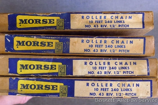 Four boxes of Morse roller chain no. 43 RIV. 1/2" pitch.