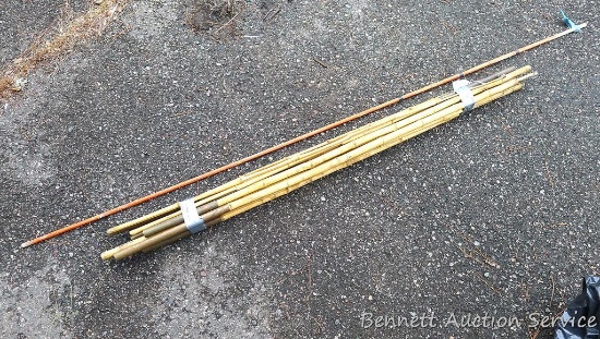 Bamboo poles, some with hooks up to 72" long; 8' fiberglass pole for measuring depths.