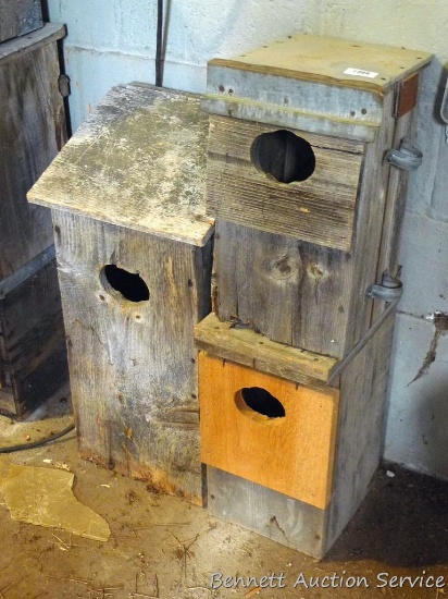 Two homemade Kestrel boxes; Wood duck box 14" x 12" x 28".