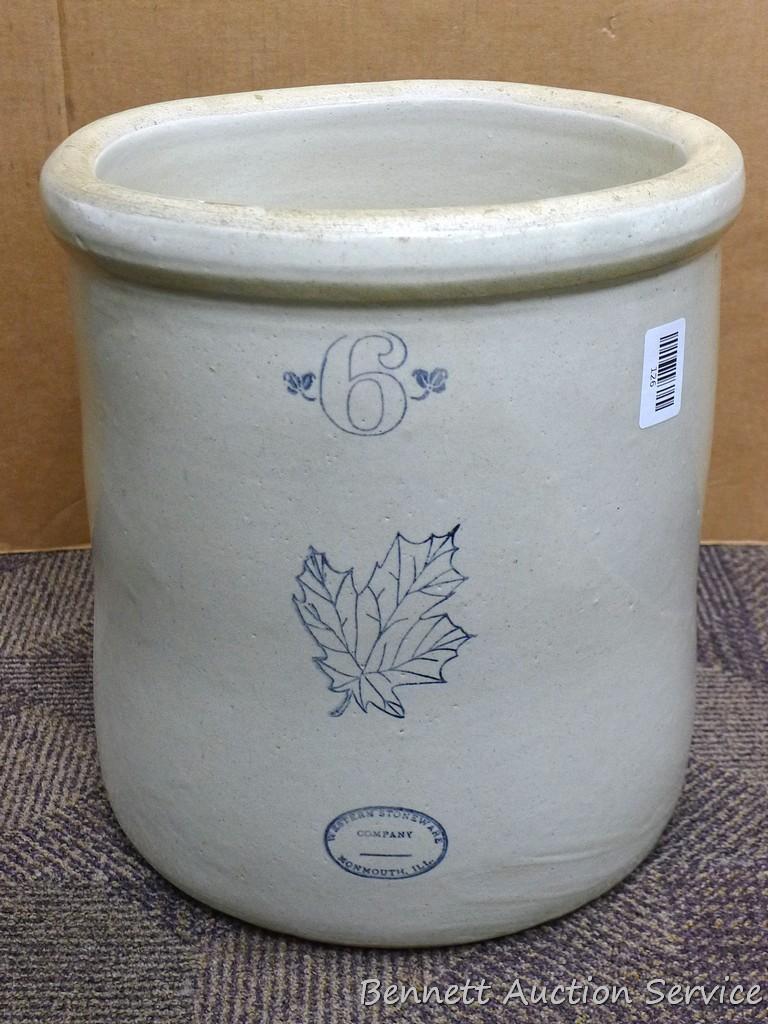 Antique 10 Gallon Western Stoneware Ceramic Crock Maple Leaf 