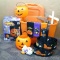 Tote filled with all kinds of halloween; including giant 6' airblown inflatable pumpkin, pumkin